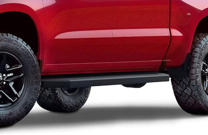 APS 6in (Black Stainless Steel Flat) Running Boards Compatible with Chevy Silverado GMC Sierra 1500 2019-2026 Crew Cab & 2500 HD 3500 HD 2020-2026 (Silverado 1500 LTD Sierra 1500 LD 2022)