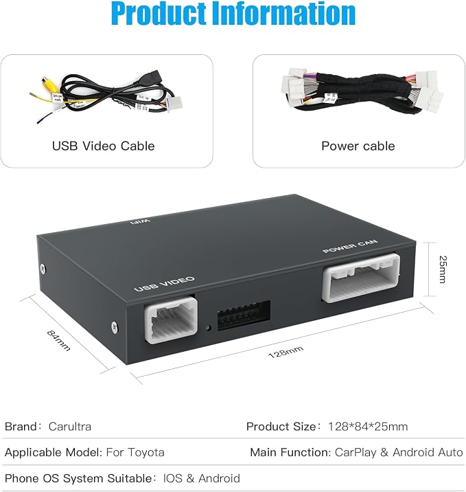 Wireless Carplay Android Auto Adapter for Toyota with Entune2.0 2014-2019, Fits for Tundra/Highlander/RAV4/Tacoma/Camry/Corolla/Avalon/Prius/CH-R/Sienna (FT-Adapter)