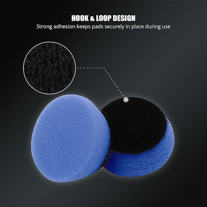 SPTA Blue Mini High-Cut Foam Polishing Pad Sets, 10Pcs 1.3inch/32mm Sponge Polishing Buffing Pads, Car Foam Detail Polishing Pad Kit for Car Detail Polishing, Small Area Polishing -FF102-10