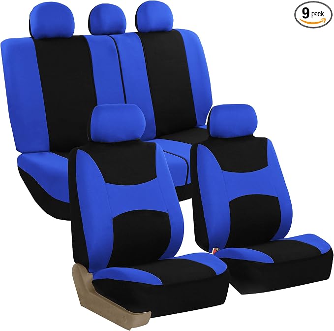 FH Group Automotive Seat Covers Light & Breezy Flat Cloth Full Set - Universal Car, Truck, SUV, or Van (Blue/Black) FB030115