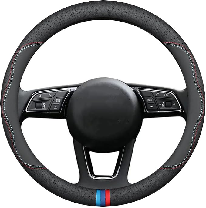 HAOTULE New Nappa Leather car Steering Wheel Cover, Universal 15 inch Black