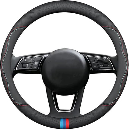 HAOTULE New Nappa Leather car Steering Wheel Cover, Universal 15 inch Black