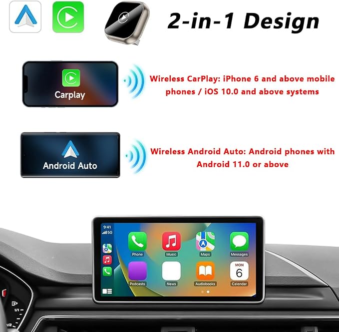 Wireless Carplay Adapter for Ford Taurus 2017 2018 2019, 2 in 1 Plug and Play Android Auto and Carplay Adapter Convert Wired to Wireless CarPlay,D GoldStyle