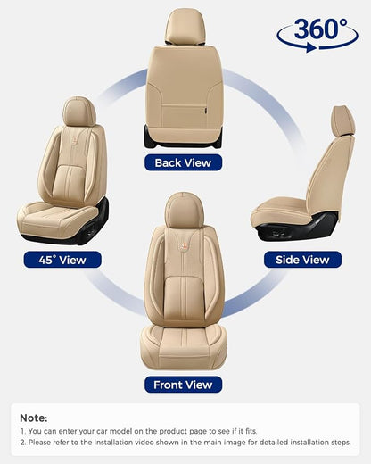 Huidasource Beige Front Seat Cover Luxury Nappa Leather, Front Car Seat Cover with Airbag, Front Storage Pocket, Lumbar Support, Cooling＆Heating, Universal Fit for Most Cars SUV Trucks, Beige