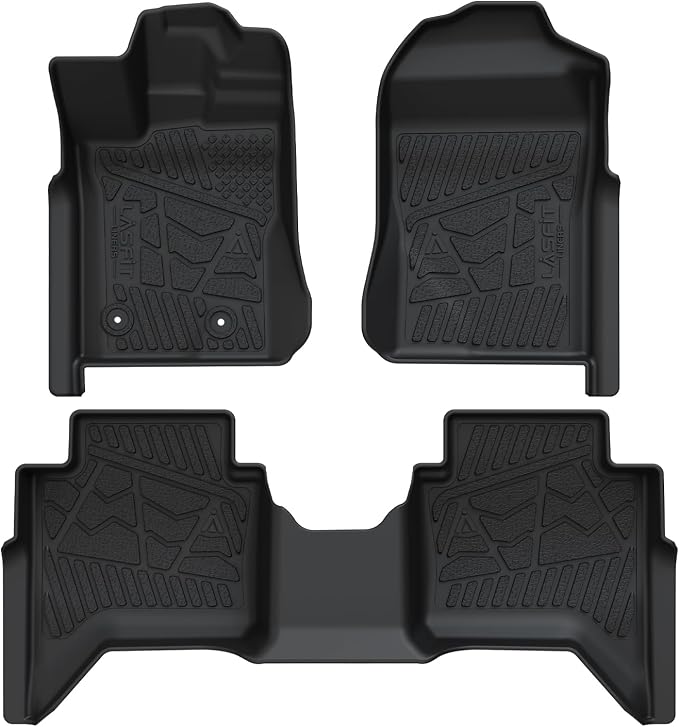 LASFIT Floor Mats for Ford Ranger 2026 2025 2024 SuperCrew Cab All Weather Truck Protector TPE Carpeted Floor Liners, Front and Rear Row, 3pc Black