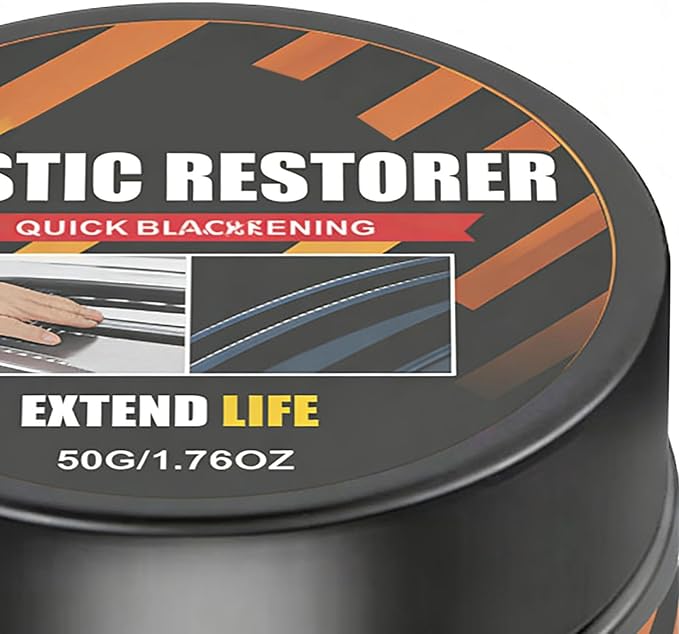 Car Trim Restorer - 50g Repair Agent, Long Lasting Black Shine Coating with Sponge Applicator | Auto Detailing Solution for Interior Exterior Tire Headlight Engine Wheel Dash