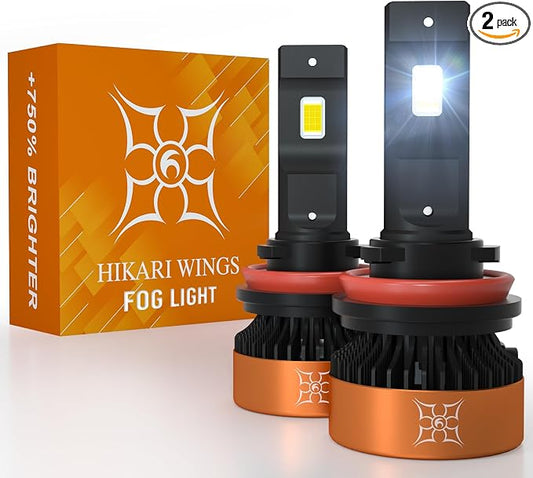 HIKARI WINGS H11 Fog Light, 50000LM Pure White 6000K Bulbs, Plug & Play IP68 Waterproof Pack of 2
