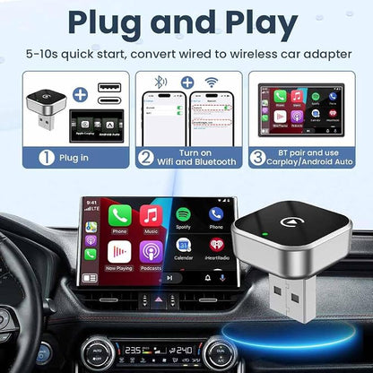 Wireless CarPlay Adapter 2026 Upgrade 2IN1 CarPlay Android Auto Mini USB Dongle, Turns Factory Wired to Wierelss, Plug and Play, No Delay, for 2016+ Cars