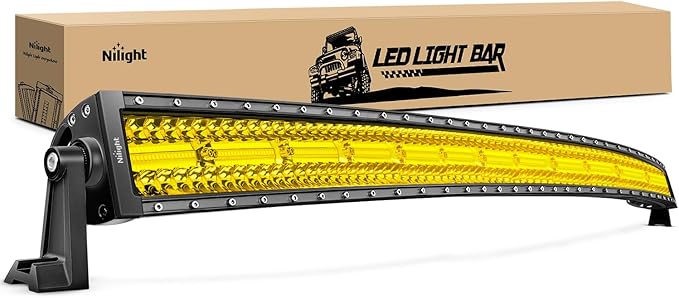 Nilight 50 Inch LED Light Bar 384 LED Chips Yellow Beam Curved Triple Row Fog Light Spot Flood Combo High Power LED Driving Lights Off Road Lights for Trucks SUV UTV ATV Truck Van 4x4 Boat