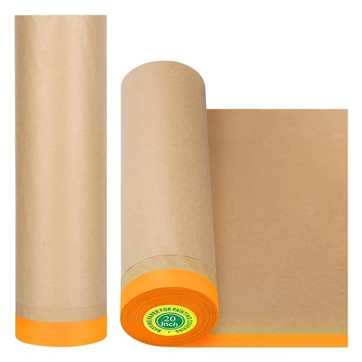 xianshengle Masking Paper, Paint Masking Paper with Adhesive,20 Inch x 50 Feet Painters Paper Roll, Tape and Drape Painters Paper, for Auto Body Masking, Wall Covering and Paint Masking (2Rolls)