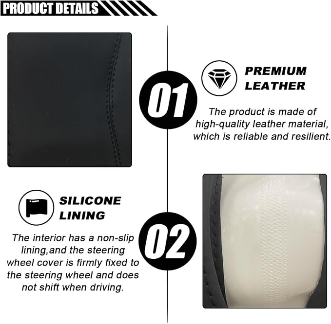 LAINLOY 14.5"-15" Car Steering Wheel Cover, Microfiber Leather Cover, Anti-Slip Breathable Steering Wheel Decoration, Universal Steering Wheel Accessories for Diverse Cars (Black)