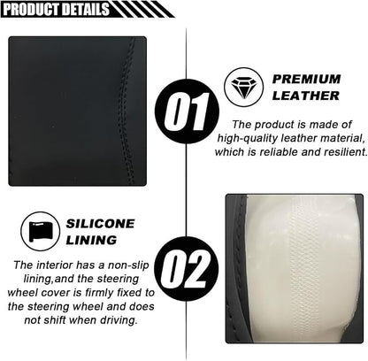 LAINLOY 14.5"-15" Car Steering Wheel Cover, Microfiber Leather Cover, Anti-Slip Breathable Steering Wheel Decoration, Universal Steering Wheel Accessories for Diverse Cars (Black)