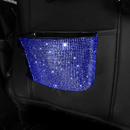 Bling Crystal Car Trash Can Auto Hanging Car Trash Can Sparkling Storage Holder Litter Container for Vehicle Office Home (Blue)