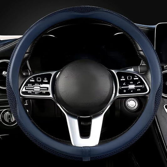 LKWLIKEI Car Steering Wheel Cover, Universal 15 inch, The Latest Microfiber Leather Breathable Technology Fabric, Non-Slip, Comfortable, Warm in Winter and Cool in Summer, Blue