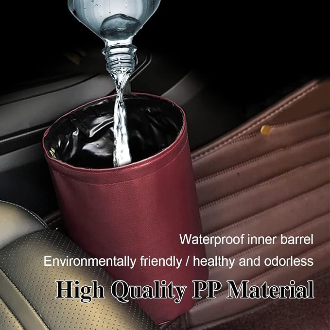 Car Trash Can, Collapsible Pop Up Trash Can for Cars, PU Leather Car Garbage Can, Waterproof Cars Garbage Can, Portable Garbage Bin, Auto Interior Accessories Multipurpose Trash Bin for Vehicles (Red)