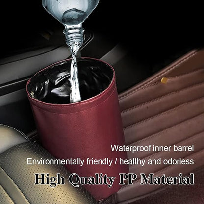 Car Trash Can, Collapsible Pop Up Trash Can for Cars, PU Leather Car Garbage Can, Waterproof Cars Garbage Can, Portable Garbage Bin, Auto Interior Accessories Multipurpose Trash Bin for Vehicles (Red)