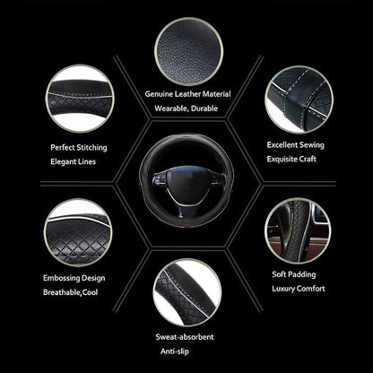 ESEWALAS Universal Car Steering Wheel Cover,Anti-Slip Leather Steering Wheel Cover,Sports Style Steering Wheel Protector,Car Interior Accessories Auto Steering Wheel (Black with White)