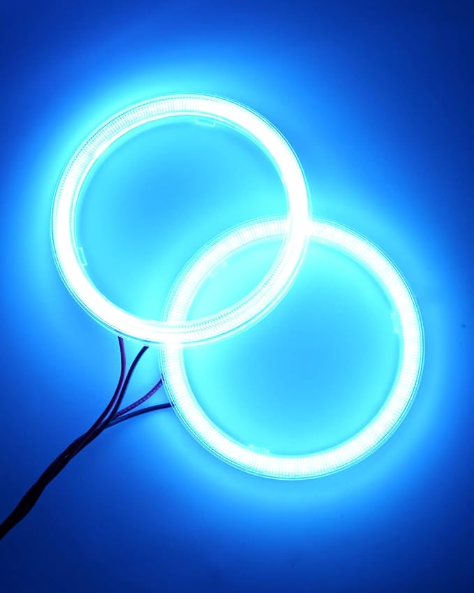 Qasim 70MM Ice Blue Halo Rings Angel Eyes COB 45SMD LED DRL Fog Light Warning Lamps with Plastic Cover 12V 24V