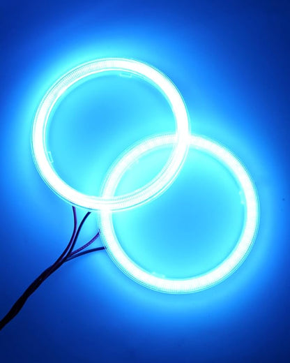 Qasim 70MM Ice Blue Halo Rings Angel Eyes COB 45SMD LED DRL Fog Light Warning Lamps with Plastic Cover 12V 24V