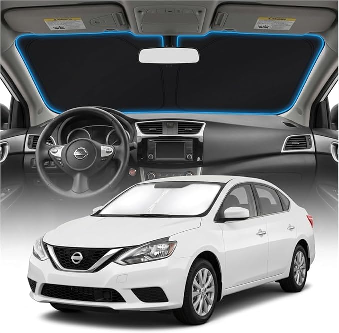 for Nissan Sentra 2014-2019 Sun Shade Windshield Cover - Custom Fit Sentra Accessories 2014-2019 Sunshade Foldable UV Protection & Heat Shield Sun Visor Accessories