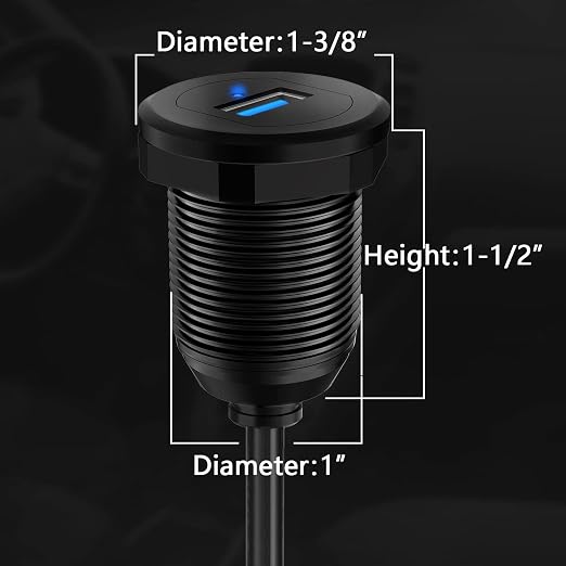 Alloy Single Port USB 3.0 Dashboard Port Car Mount Flush Cable, Male to Female Waterproof Extension Cable for Car Truck Boat Motorcycle with LED Indicator - 3ft