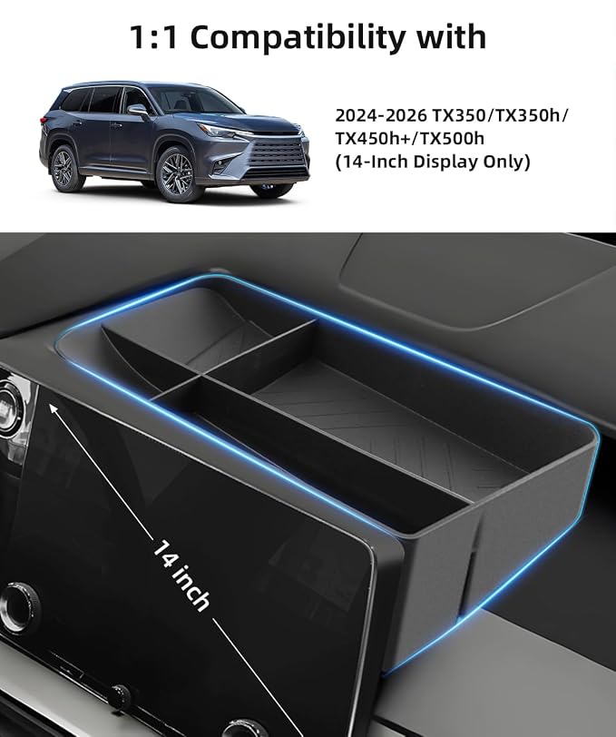 Double-Layer Center Console Organizer + Dashboard Storage Tray for 2024 2025 2026 Lexus TX 350/500h/550h, 2025 2026 Lexus TX 350/500h/550h+ Accessories
