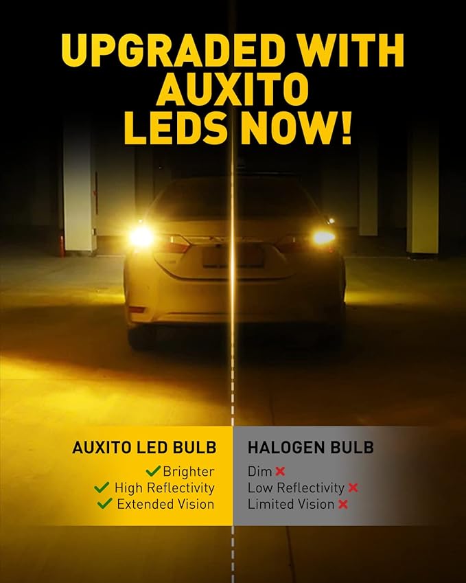 AUXITO Upgraded 1156 LED Bulbs Amber Yellow Turn Signal Light, 400% Brighter BA15S 7506 1141 P21W Lights for Blinker Turn Signal Lights, Brake Tail Lights, Side Marker Light, Parking Light, Pack of 2