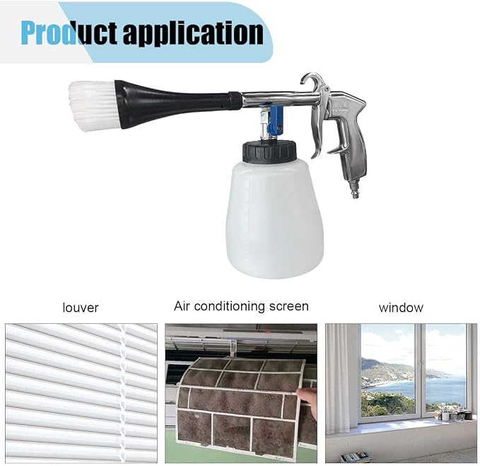 Car Cleaning Gun Kit, High-Pressure Air Blow Gun with 1L Foam Bottle, 2 Nozzles, Car Interior Cleaning Kit, Auto Detailing Spraying Washing Gun for Car Seats, Carpets (4PCS)
