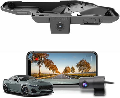 Fitcamx Front 2K+Rear 1080P Dash Cam Adapts for Ford Mustang 2024 2025 Ecoboost GT Premium Dark Horse, OEM Style, Dual HD Video, Loop Recording, Built-in WiFi & APP, G-Sensor, Easy to Use, 64GB Card