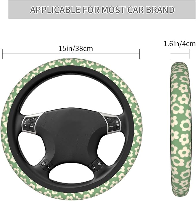 Vintage Groovy Flowers Steering Wheel Cover Cute Universal 15 Inch Car Accessories Protector for Women