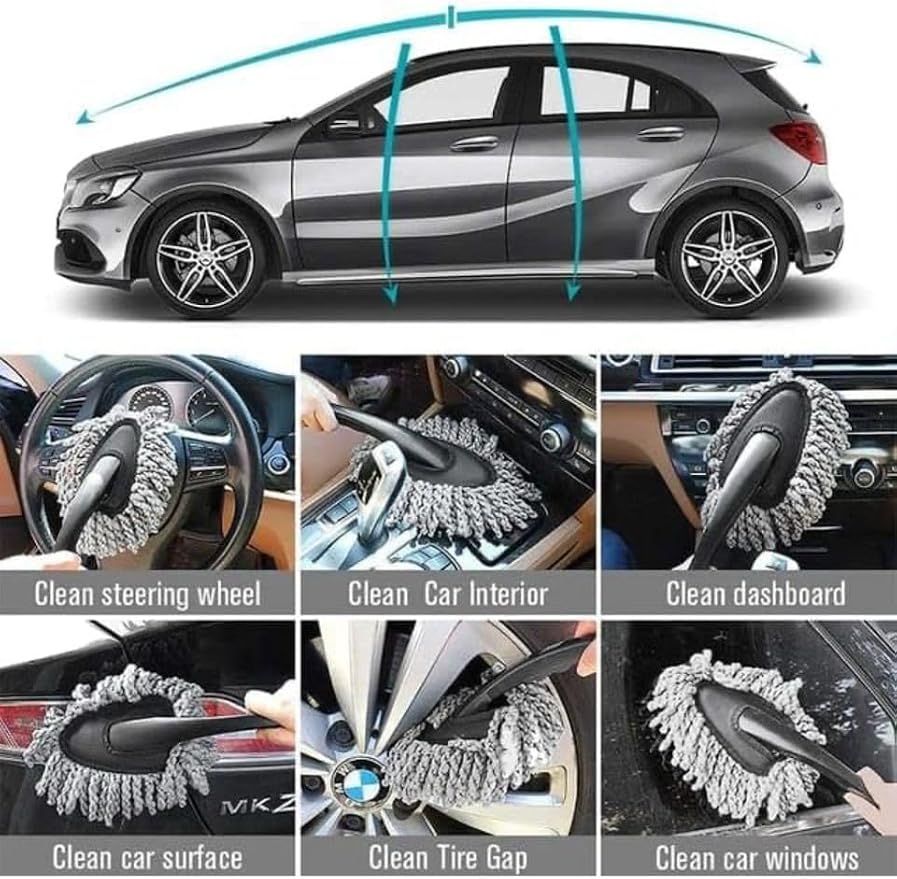 5 PCS Microfiber Car Duster Kit - Interior & Exterior Car Cleaning Detailing Tool Scratch & Lint Free, Pollen Removing Extendable Long Handle Duster for Car & Motorcycle car Accessories (A1)