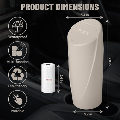 Car Trash Can Bin with Lid - 2 Packs Car Garbage Can Cup Holder-Light Beige Mini Leakproof Vehicle Garbage Bin with 40pcs Trash Bags-Automotive Organizers and Storage for Front Back Seat Accessories