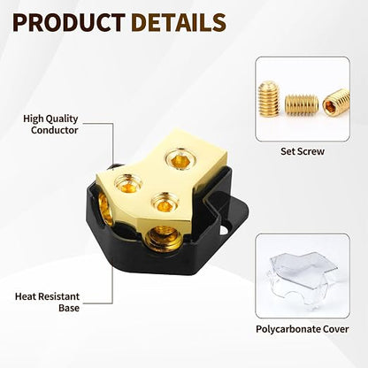 2 Way Power Distribution Block,2 PCS 12v Distribution Block 0/2/4 Specification Input 4/8/10 Specification Output Amplifier Ground Distributor, Suitable for Power Distribution Block Car Audio