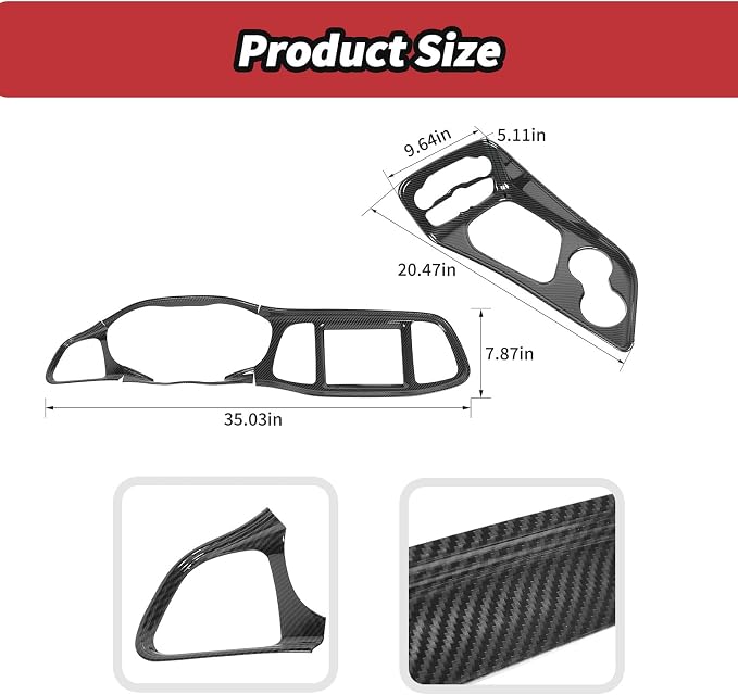 JeCar for Challenger Carbon Fiber Interior Center Console Trim Kit Fit for 2015-2023 Dodge Challenger Interior Accessories