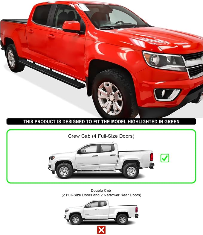 APS Running Boards (Nerf Bars Side Steps Step Bars) Compatible with Chevy Colorado GMC Canyon 2015-2026 Crew Cab 6ft Bed (Black Powder Coated 6 inches Wheel to Wheel)