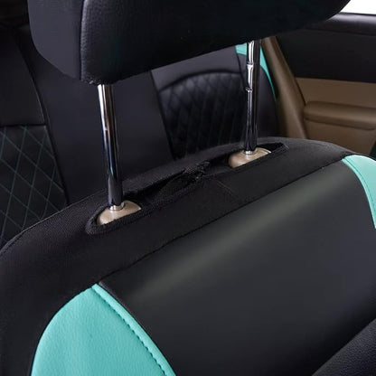 Universal Deluxe Pu Luxury Vinyl Faux Leather Car Seat Covers Two Front 6 Pieces Airbag Compatible Fit for Cars SUV Vehicles (Black and Mint)