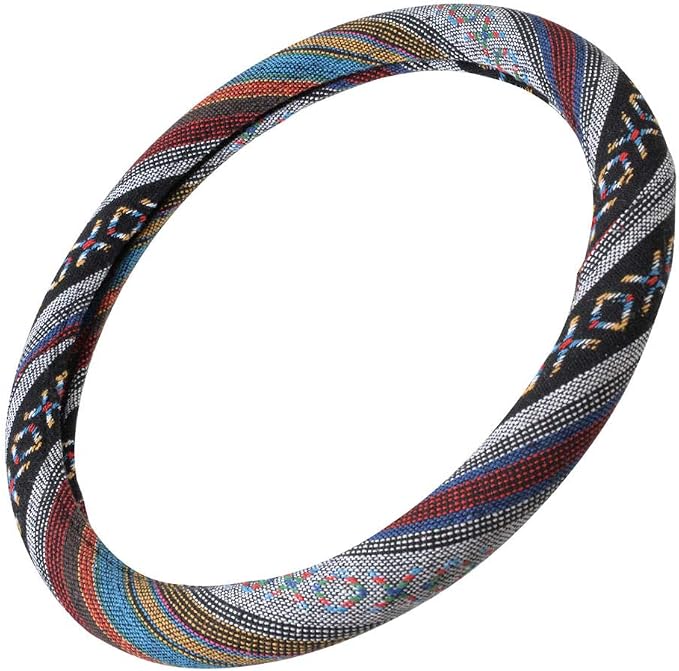 BDK Blue Woven Saddle Blanket Steering Wheel Cover for Cars SUV Van Truck Auto - Driver Grip 15 inch
