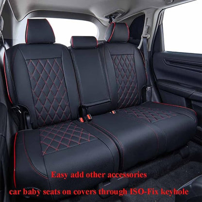 EKR CRV Seat Covers Custom Fit for Honda CRV 2017 2018 2019 2020 2021 2022,Leather Car Seat Cover Full Set for Trucks SUV,Waterproof Car Seat Cushion,Faux Leather (Black with Red Piping)
