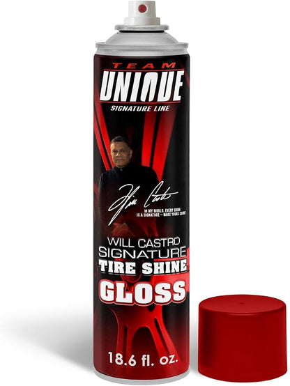 TEAM UNIQUE Tire Shine Gloss – 18.6 fl oz | High-Gloss Tire Shine Spray | UV Protection Against Cracking & Fading | Non-Greasy, Low-Sling Formula for Cars, Trucks & SUVs