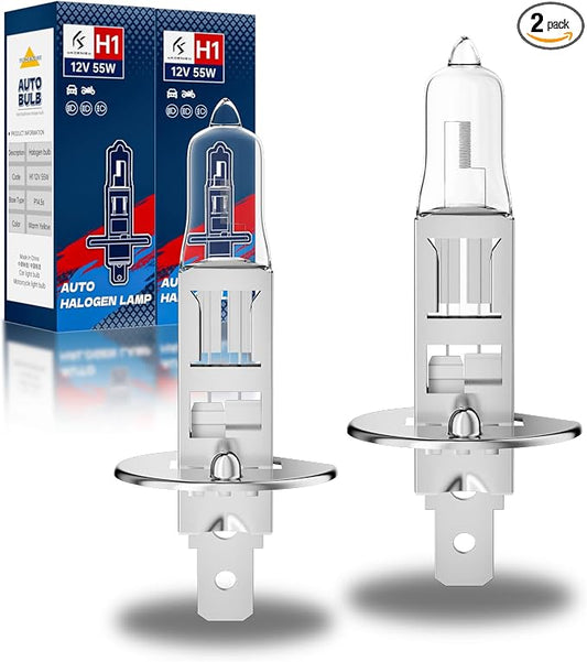 H1 Halogen Headlight Bulbs, H1 Bulb,12V 55W, 4000 Lumens, 3800K, No Glare, High Beam, Standard Headlight Bulb,High Beam Headlight Bulb,Light Bulbs for Car, Pack Of 2