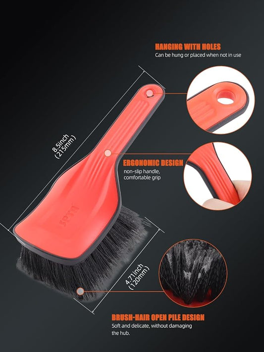 Wheel Face Brush,2Pcs Wheel Brush, Carpet Cleaning Brush,Stiff Synthetic Bristles,Ergonomic Design Handle, Scrub Brush for Floor Mats,Car Wheel Hub Cleaning,Car Interior,Home Soft Flagged-Tip Bristles