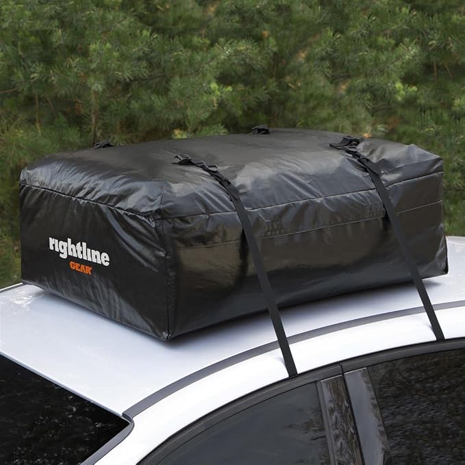 Rightline Gear Ace Jr Weatherproof Rooftop Cargo Carrier for Top of Vehicle, Attaches With or Without Roof Rack, 10 Cubic Feet, Black