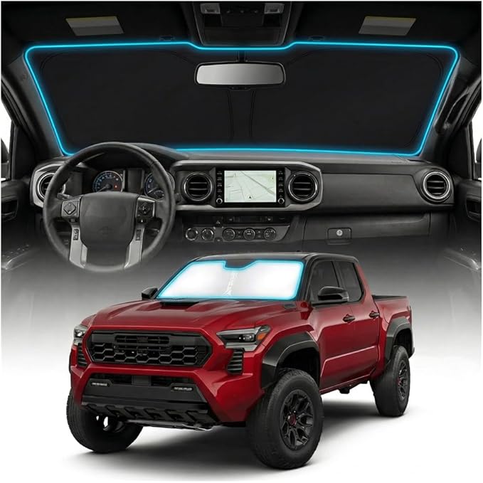 for Toyota Tacoma Sun Shade Windshield Cover - Custom Fit Tacoma Accessories 2016-2025 2026 Sunshade Foldable UV Protection & Heat Shield Sun Visor Accessories