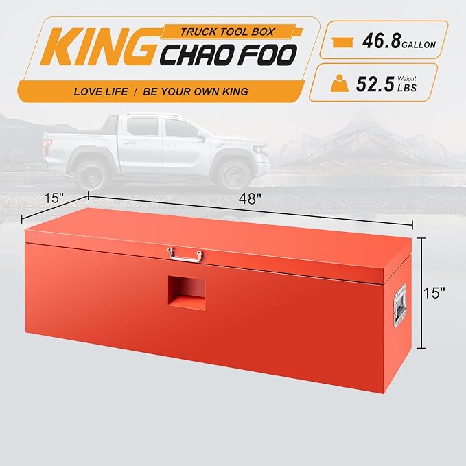 48" Truck Tool Box,Heacy Duty Metal Storage Organizer with Strong locking tongue,Trailer Tongue Box with Safe Hinge, for Truck,Pickup,RV,Garage,Best gift for family and friend,Red Power Coating
