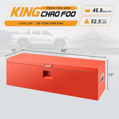 48" Truck Tool Box,Heacy Duty Metal Storage Organizer with Strong locking tongue,Trailer Tongue Box with Safe Hinge, for Truck,Pickup,RV,Garage,Best gift for family and friend,Red Power Coating