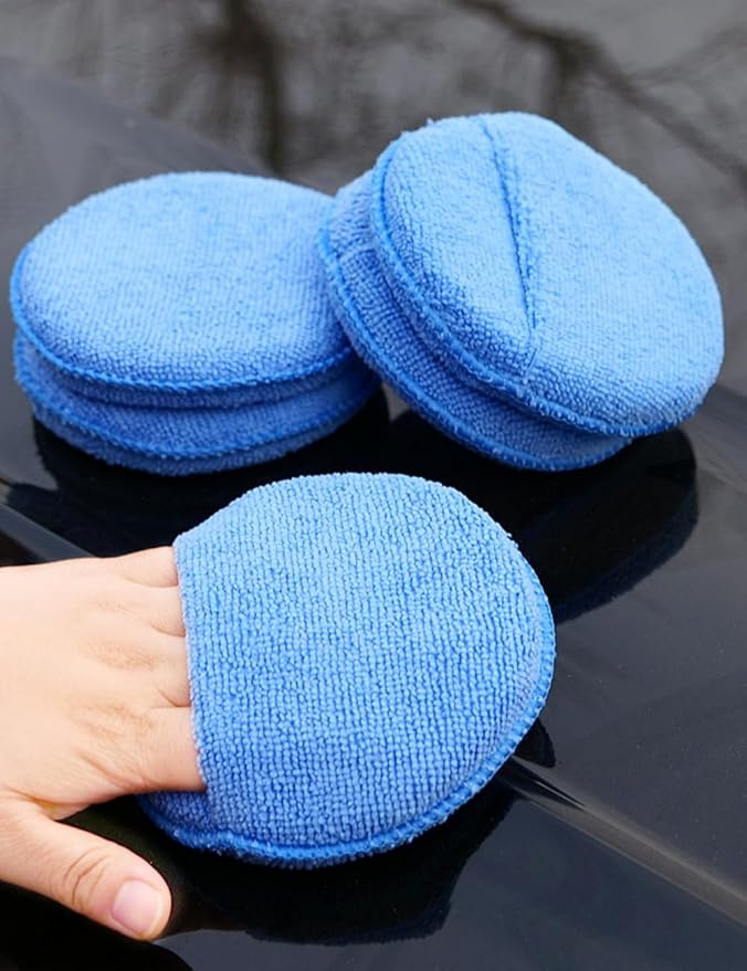 6PCS Microfiber Wax Applicator Pads, 5-inch car Wax pad with Finger Pocket, polishing and Detail polishing Foam pad for car Cleaning and fine polishing