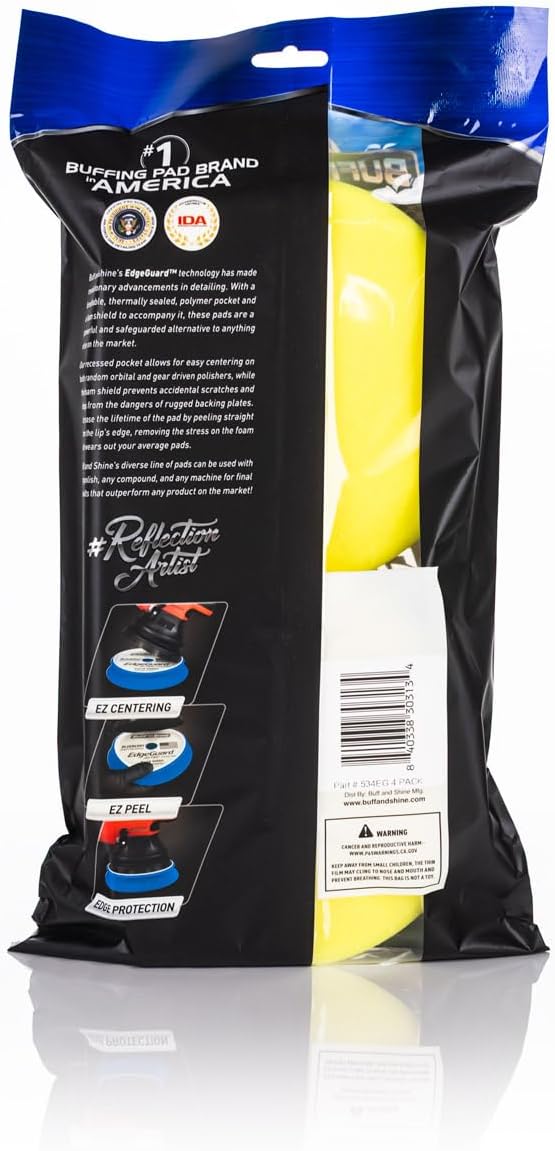 Buff and Shine - EdgeGuard Foam Buffing Pads - Yellow - 5" Polishing Pad - Pack of 4
