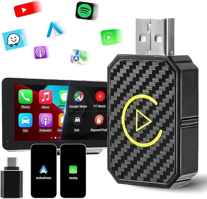 Android Auto Wireless Adapter & Apple CarPlay Wireless Adapter, Converts Wired to Wireless CarPlay Dongle Plug & Play CarPlay Wireless Adapter for iPhone iOS 12+ / Android 11+& Cars from 2016+