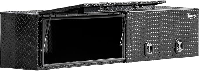 Buyers Products 1721361 Topsider Truck Tool Box, 16x13x96 Inch, Gloss Black Diamond Tread Aluminum, Dual Flip-Up Doors, Locking Compression Latch, Weather Resistant, No-Drill Mount, Made in USA