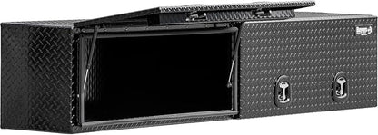 Buyers Products 1721361 Topsider Truck Tool Box, 16x13x96 Inch, Gloss Black Diamond Tread Aluminum, Dual Flip-Up Doors, Locking Compression Latch, Weather Resistant, No-Drill Mount, Made in USA